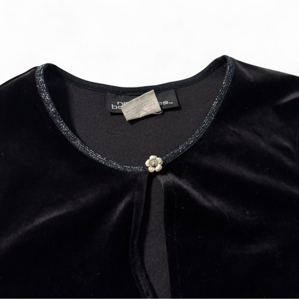 VTG y2k Girls Medium Long Sleeve Velvet Shrug Dress Cover Black Flower Button - Picture 3 of 4